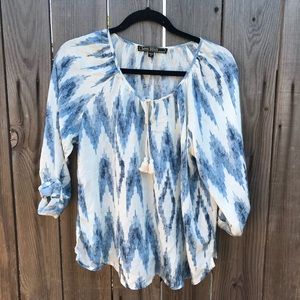Long sleeve blue and white tribal top